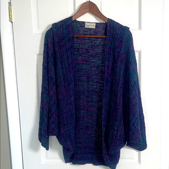 Handwoven Cardigan Sweater Jane Frenke's Loom Room Purple and Blue Weaver - Picture 1 of 7